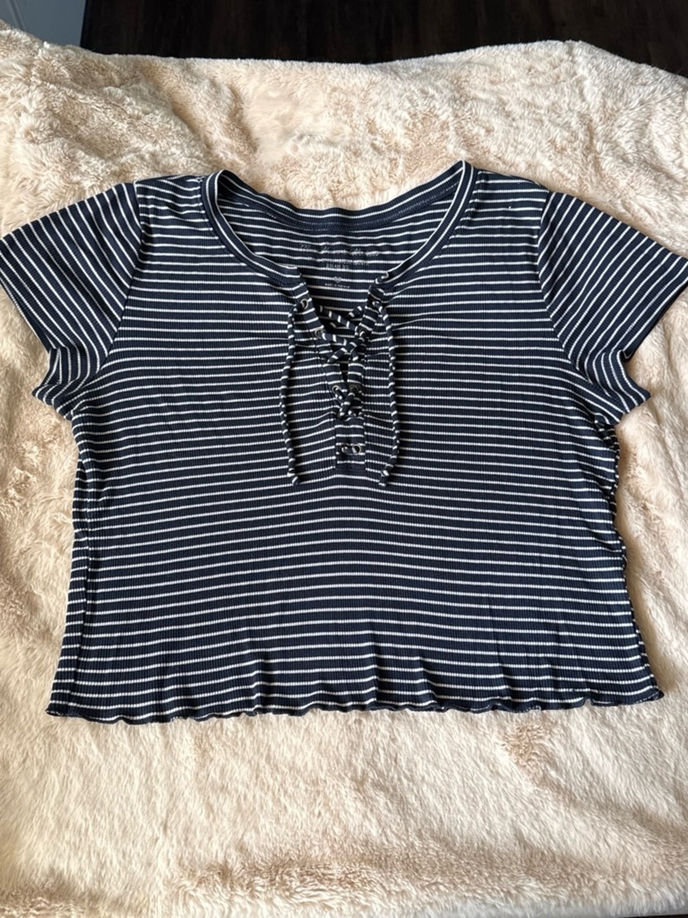 Hollister Navy & White Striped Lace-Up Crop Top